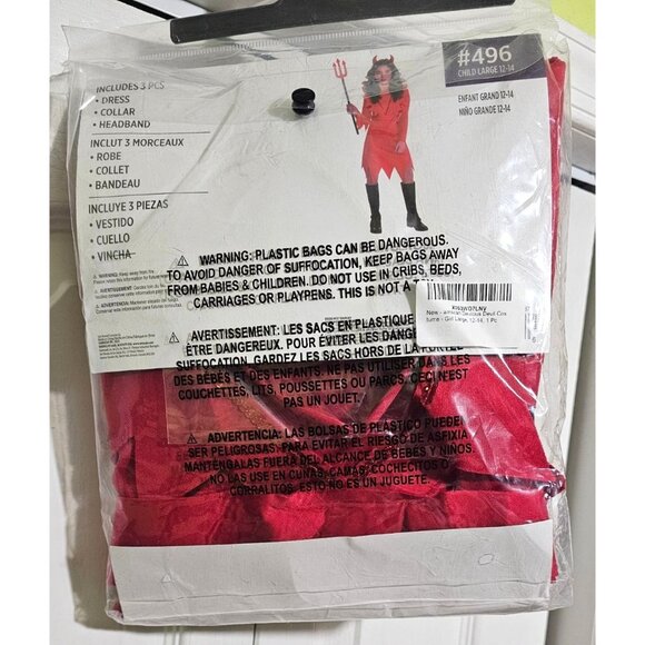 Devious Devil Costume Girls 12-14 Red Dress Horns Pitchfork Halloween Kids NEW - Picture 3 of 4